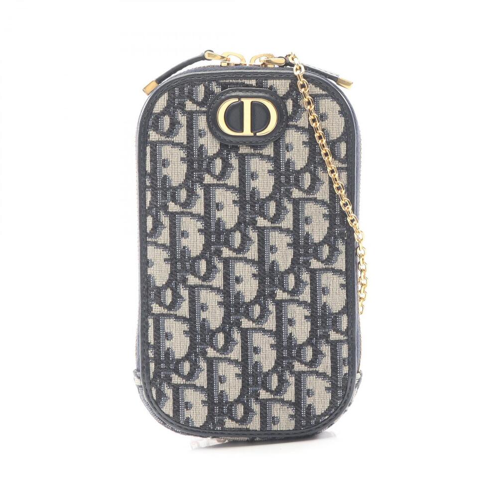 Christian Dior Montaigne Phone Holder Oblique Canvas Shoulder Bag Navy Blue